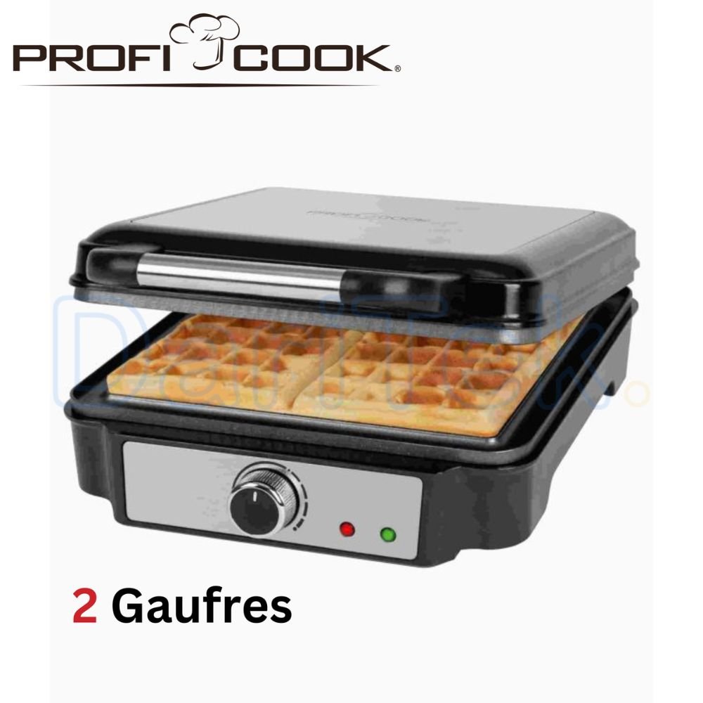 Gaufrier Proficook pour 2 Gaufres 1000W Inox - Machine a Gaufres - PCWA1240