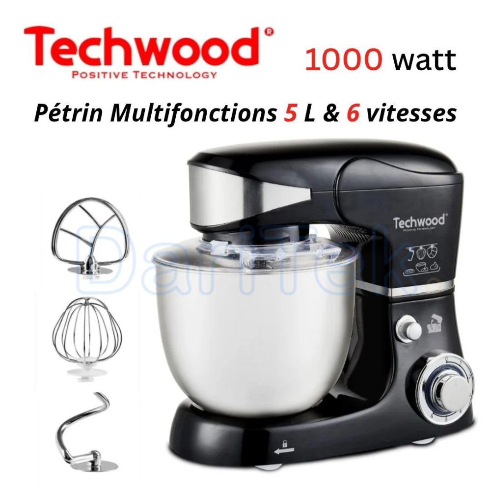 Robot Pétrin Multifonction 6 Vitesse 5 L 1000W - Techwood TRO 1056