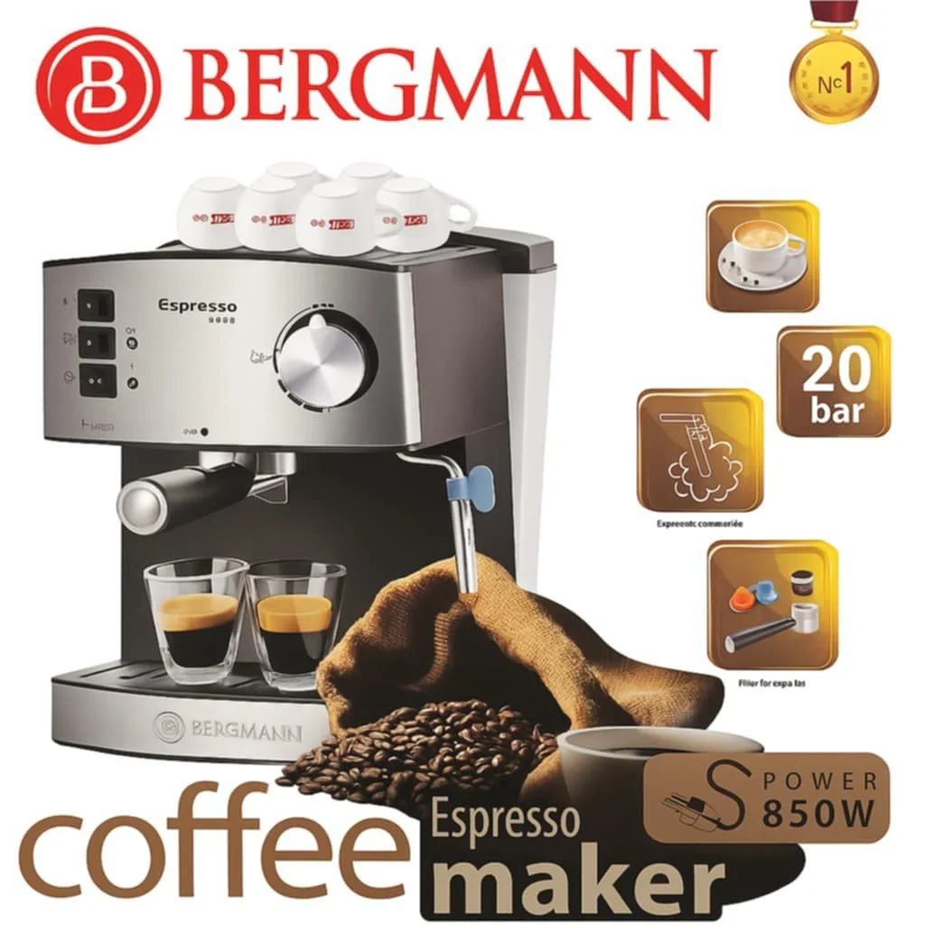ماكينة قهوة بذراع بضغط 20 بار تدعم القهوة المطحونة والكبسولات - Bergmann Espresso B200 - الصورة 2