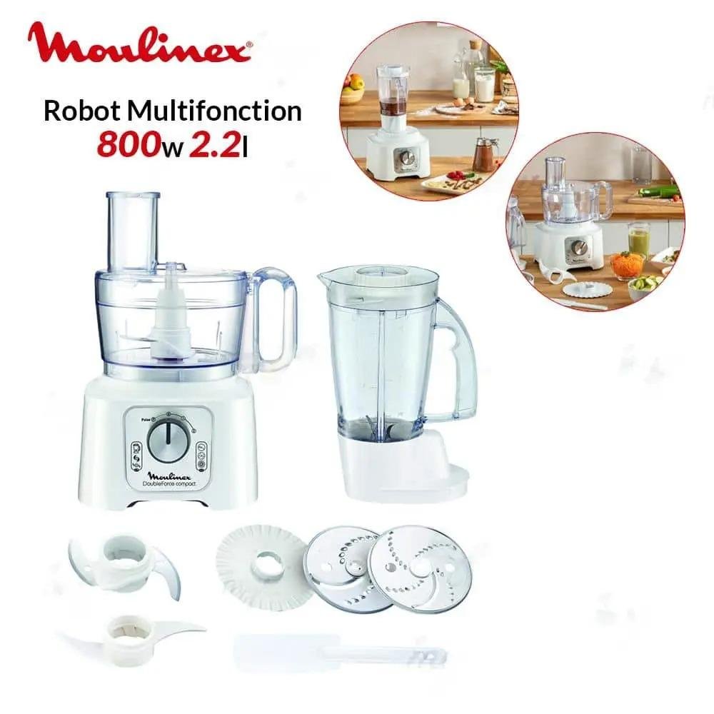 Robot Multifonction 800W 2.2L - 25 Fonctions avec 7 Accessoires - Moulinex DoubleForce Compact FP544111