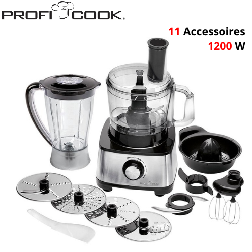 Robot De Cuisine Multifonctions En Inox 1.75L 1200W Avec 11 Accessoires ProfiCook PC-KM 1063