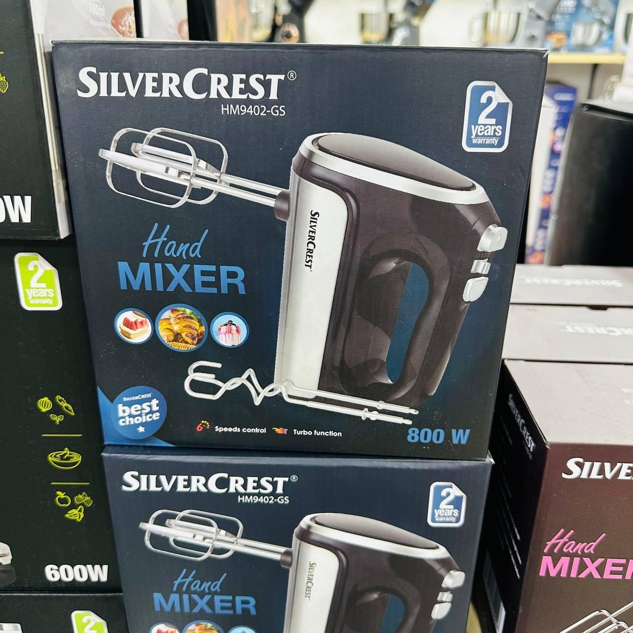 خلاط يدوي كهربائي 800 واط مع 6 سرعات ووظيفة توربو من الفولاذ المقاوم للصدأ – SilverCrest HM9402 - الصورة 3