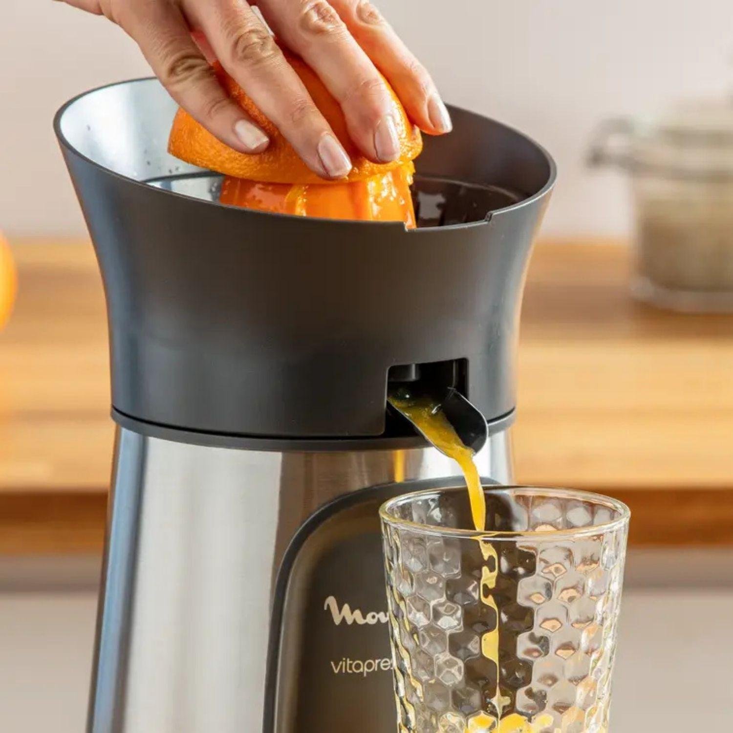 عصّارة حمضيات كهربائية من الفولاذ المقاوم للصدأ Moulinex بقوة 100 واط مع 3 مخاريط – Vitapress PC603D10 - الصورة 3
