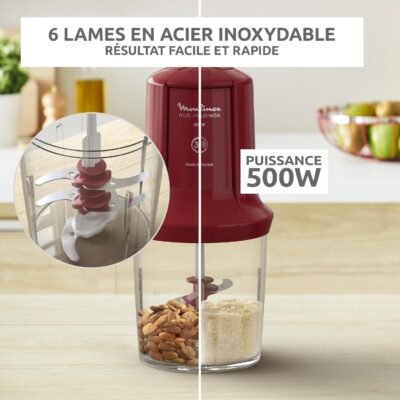 Hachoir Electrique 3en1 - 500W 6 Lames 500 ML - Moulinex Multi Moulinette AT714G32 DariTek