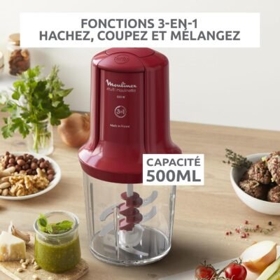 Hachoir Electrique 3en1 - 500W 6 Lames 500 ML - Moulinex Multi Moulinette AT714G32 DariTek
