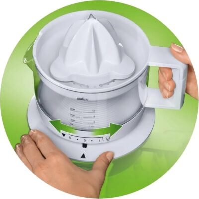 عصّارة حمضيات كهربائية Braun بسعة 350 مل وقوة 20 واط مع دوران ثنائي الاتجاه وضبط اللب – CitrusQuick 1 CJ3000 DariTek