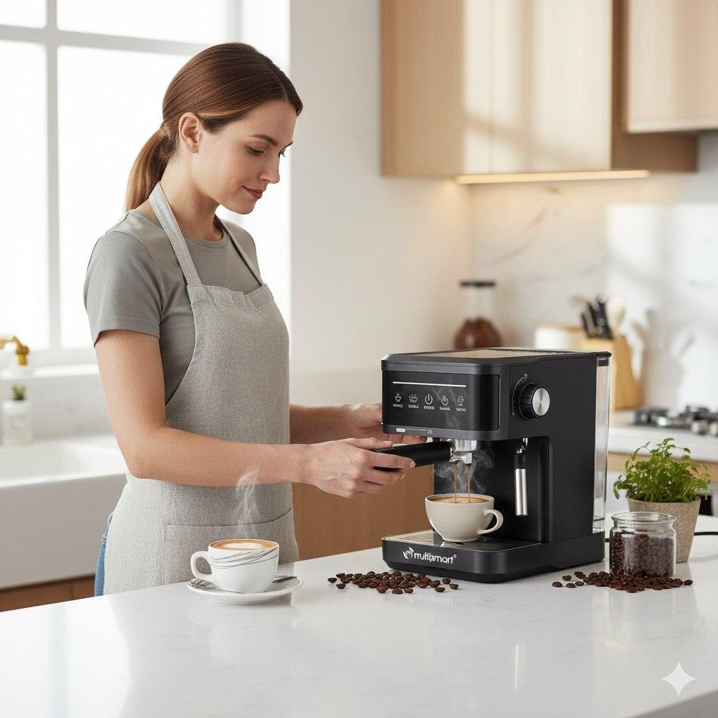 ماكينة قهوة الإسبريسو بذراع وتحكم باللمس بقدرة 850 واط ضغط 20 بار وسعة 1.8 لتر - Multismart MS-CF1121 - الصورة 4