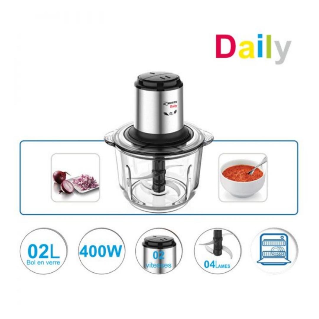 مفرمة كهربائية 400 واط، سرعتان، سعة 2 لتر مع وعاء زجاجي و4 شفرات – Robuste Daily مفرمة كهربائية 400 واط، سرعتان، سعة 2 لتر مع وعاء زجاجي و4 شفرات – Robuste Daily - الصورة 3