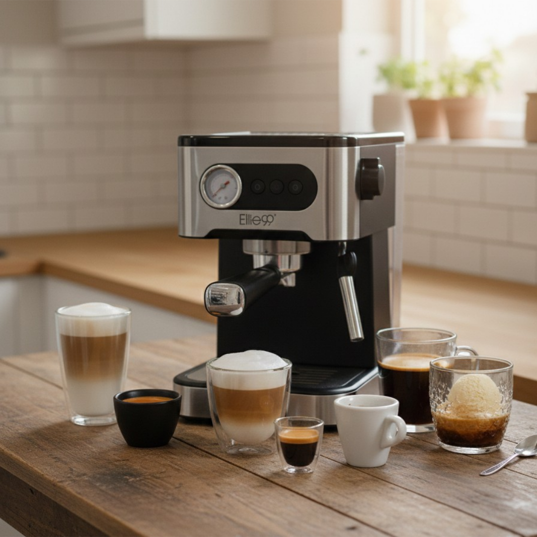 ماكينة القهوة إسبريسو - بقوة 20 بار و1350 واط تعمل بالقهوة المطحونة مع صانع رغوة مدمج - Elite99 ELT-3350 - الصورة 6