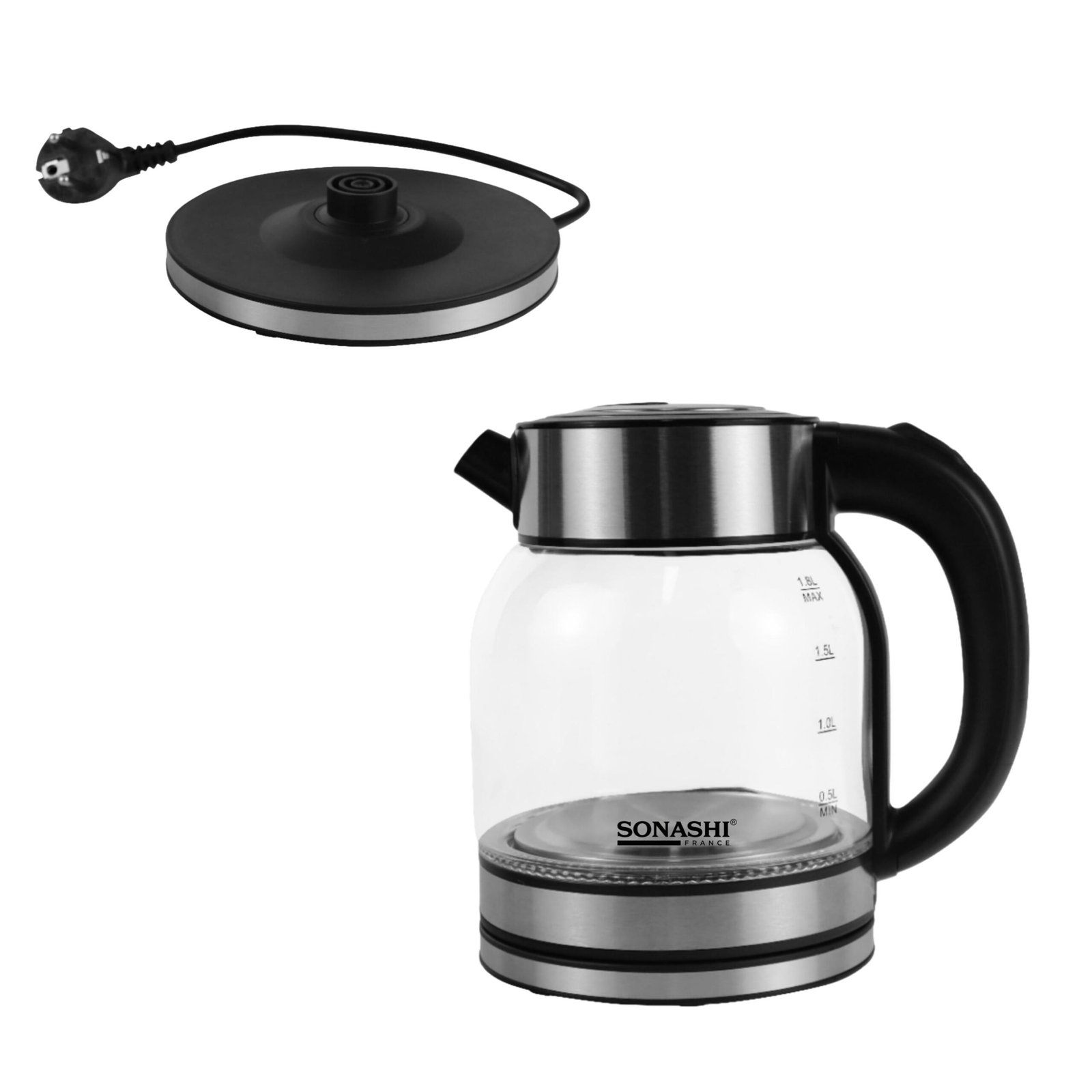غلاية كهربائية بدون سلك من الزجاج 1.8 لتر 1500 واط – Sonashi SKT-1819 - الصورة 2