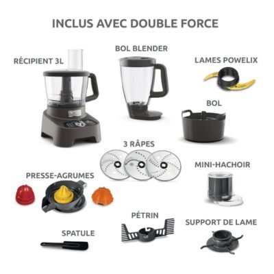 روبوت مطبخ متعدد الوظائف 1000 واط، بسعة 3 لترات مع 31 وظيفة و10 ملحقات - Moulinex DoubleForce FP825E10 DariTek