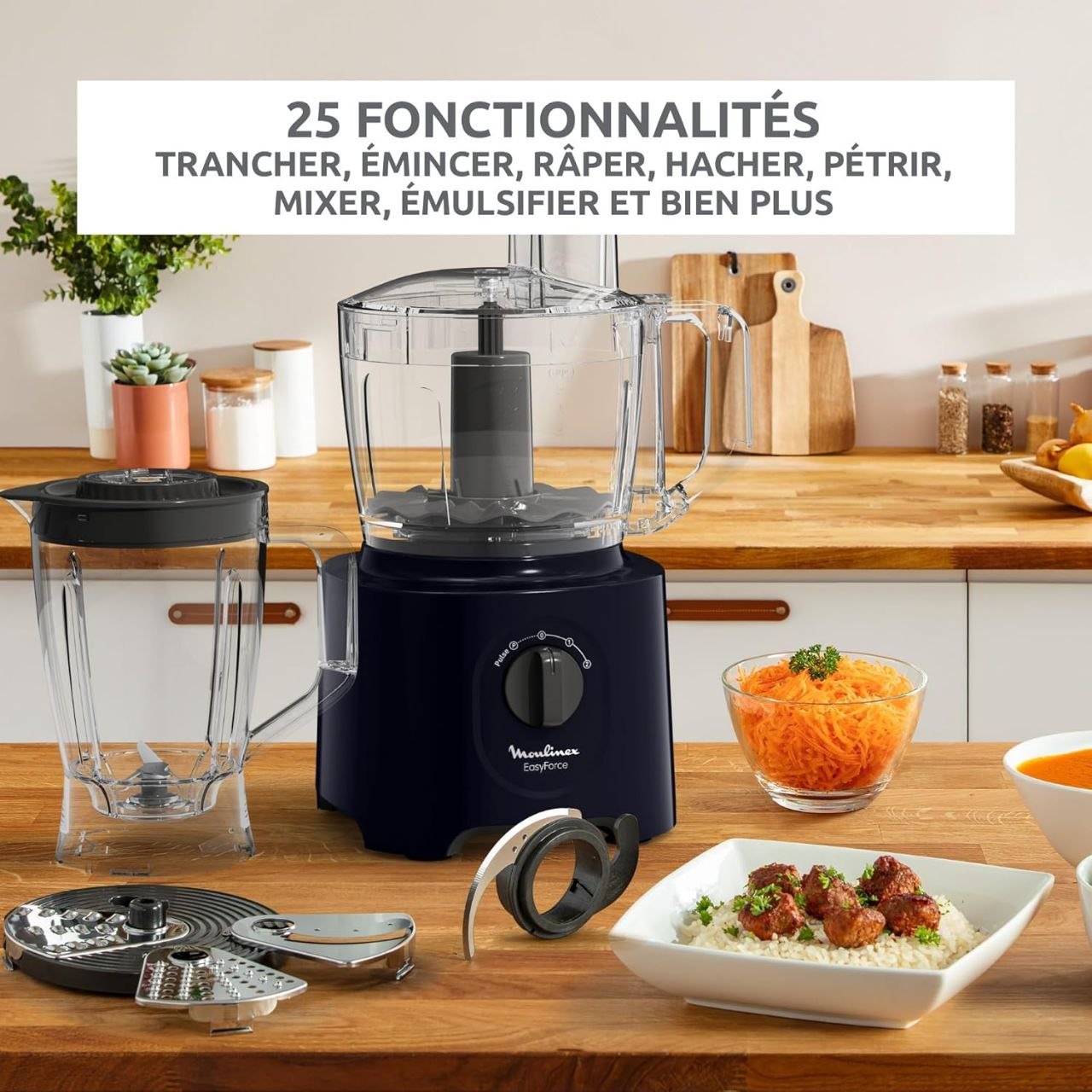 Robot Multifonction Culinaire De Cuisine 800W 2.4L Avec 25 Fonctions et 6 Accessoires - Moulinex EasyForce FP247810 Robot Multifonction Culinaire De Cuisine 800W 2.4L Avec 25 Fonctions et 6 Accessoires - Moulinex EasyForce FP247810 – Image 2
