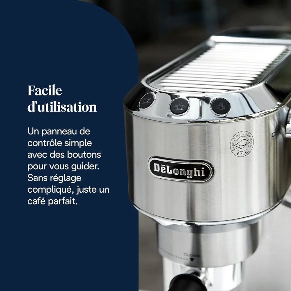ماكينة قهوة الإسبريسو بضغط 15 بار قدرة 1300 واط وسعة 1.1 لتر - De’Longhi Dedica Style EC685.M ماكينة قهوة الإسبريسو بضغط 15 بار قدرة 1300 واط وسعة 1.1 لتر - De’Longhi Dedica Style EC685.M - الصورة 3