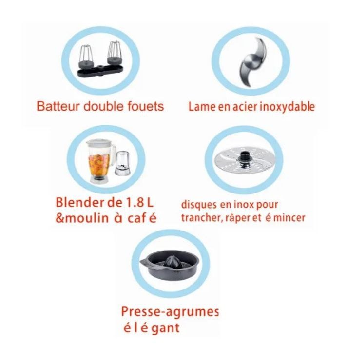 روبوت مطبخ متعدد الوظائف 7 ملحقات 25 وظيفة 800 واط مع وعاء 1.2 لتر - Robuste 25F - الصورة 3