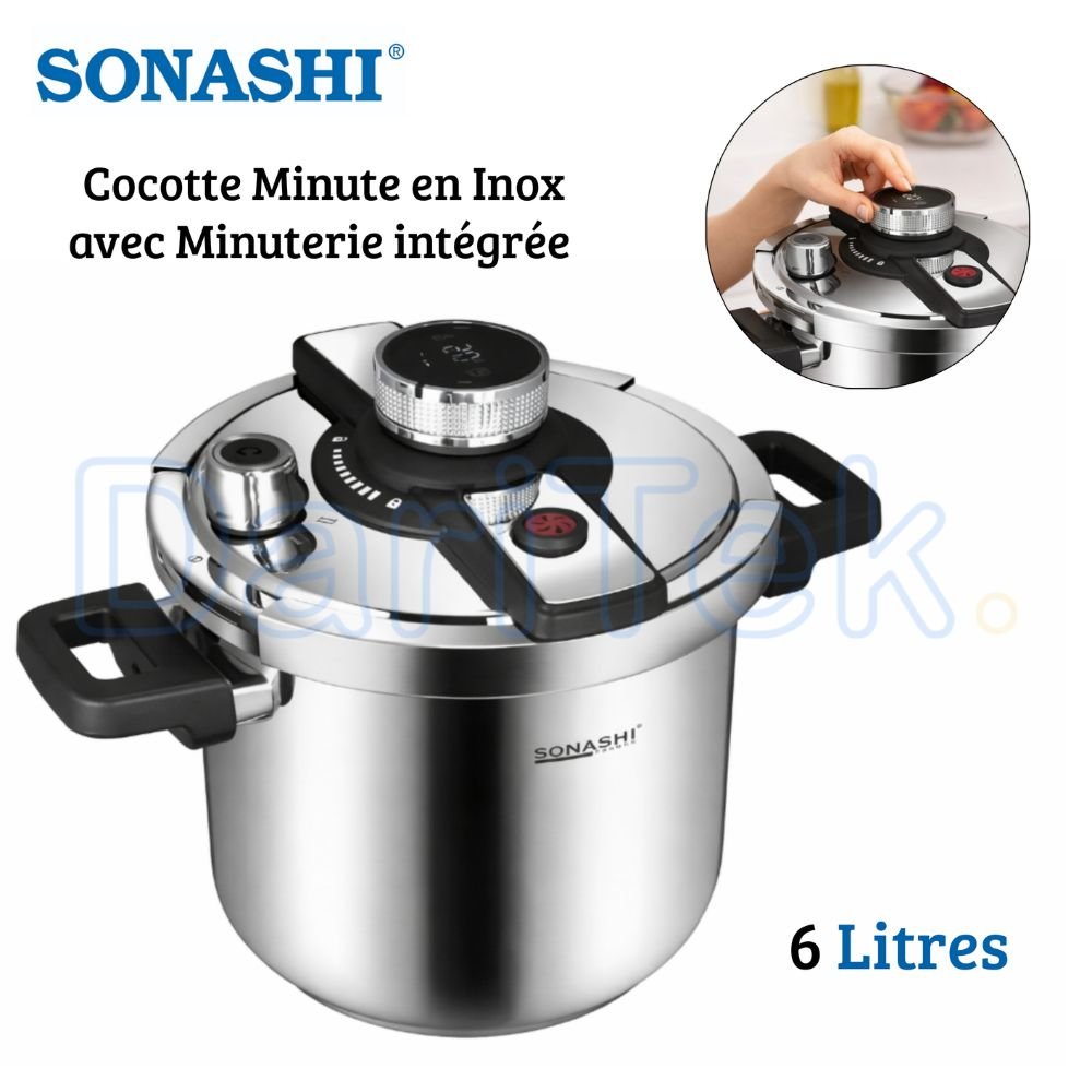 Cocotte Minute Autocuiseur Sonashi Inox 6 Litres avec Minuterie - Compatible Tous Feux - SPC-021