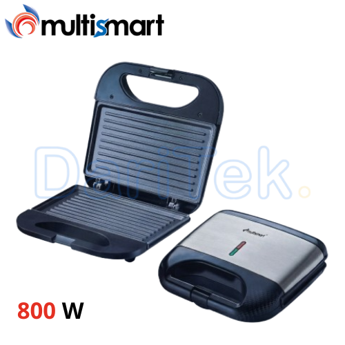 Panineuse et Grill Electrique Multismart 800 W avec Plaques Antiadhésives et Décoration en Inox - MS-SW1114