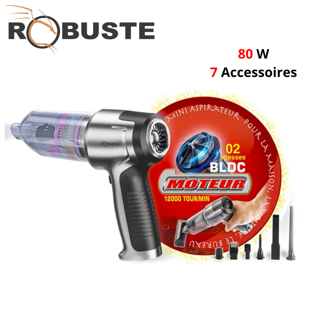 Aspirateur Souffleur Robuste Sans Fil Rechargeable 7 Accessoires 80 W Filtre Lavable - AM 80