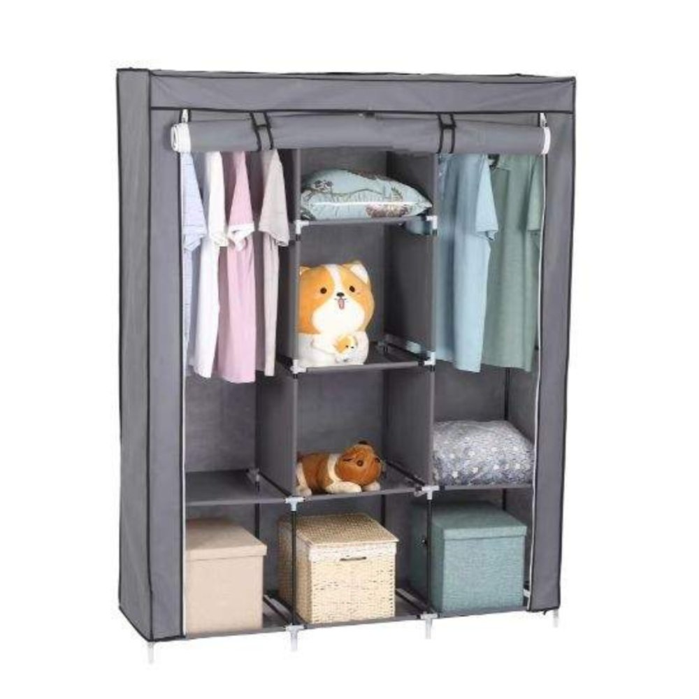Armoire de Rangement de Vêtements Demontable Gris - 130x45x175 cm