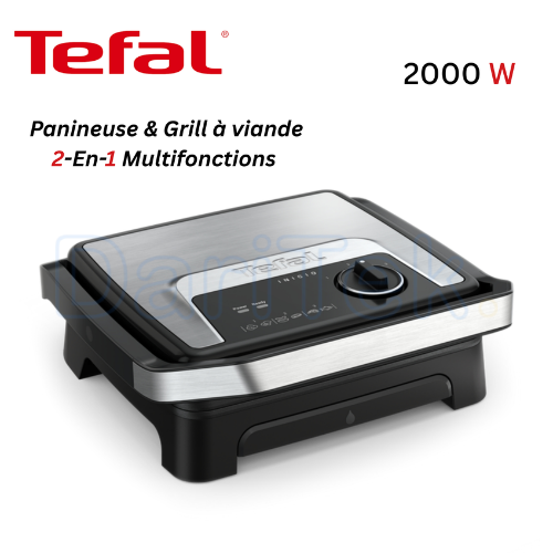 جهاز صنع السندويشات وشواية اللحم 2 في 1 متعددة الوظائف Tefal بقوة 2000 واط مع منظم حرارة قابل للتعديل وألواح غير لاصقة – Inicio Adjust Grill GC272D10