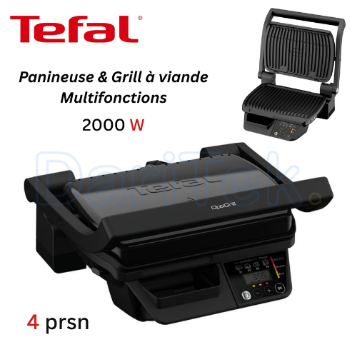 جهاز صنع السندويشات وشواية اللحم الكهربائية Tefal بقوة 2000 واط مع 6 برامج أوتوماتيكية ويدوية لـ 4 أشخاص وألواح قابلة للإزالة – OptiGrill Intelligent Grill GC7P0810