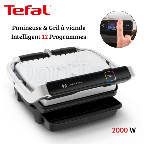 جهاز الشواء الكهربائي لتحضير السندويشات و اللحوم Tefal بقوة 2000 واط، ذكي مع 12 برنامجًا ونظام طهي تلقائي – OptiGrill Elite GC750D12