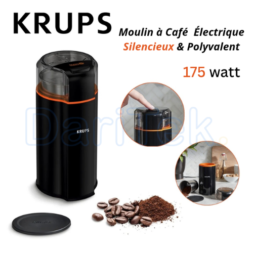 Moulin à Café et Epices Électrique Krups 175W 90g Silencieux et Polyvalent - Silent Vortex GX332810