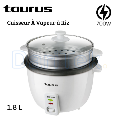 Cuiseur Vapeur à Riz Électrique Taurus 700W 1.8L avec Fonction cuisson et maintien au chaud - Rice Chef