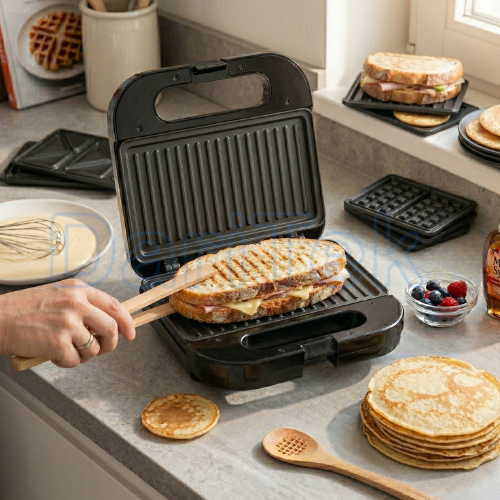 جهاز صنع السندويشات والشواية الكهربائية متعددة الوظائف 5 في 1 Brandmann بقوة 750 واط لتحضير السندويتش، الوافل، الدونات، البان كيك وحلوى المكسرات – BR-SM-004 - الصورة 4