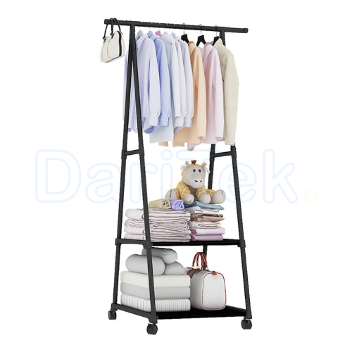 Penderie Porte vêtement Triangulaire en Métal avec 02 Etagères et 04 Roues