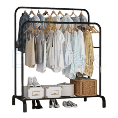 Penderie Porte Vêtements Double Barre En Métal avec Etagère Pour Chaussures - 50x100x155 Cm