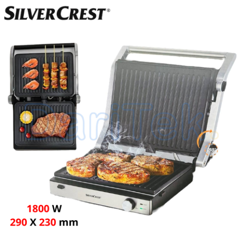 Panineuse Et Grill Electrique SilverCrest 1800 W avec Ouverture 180° et Réglage de Température - GC5408A-CB
