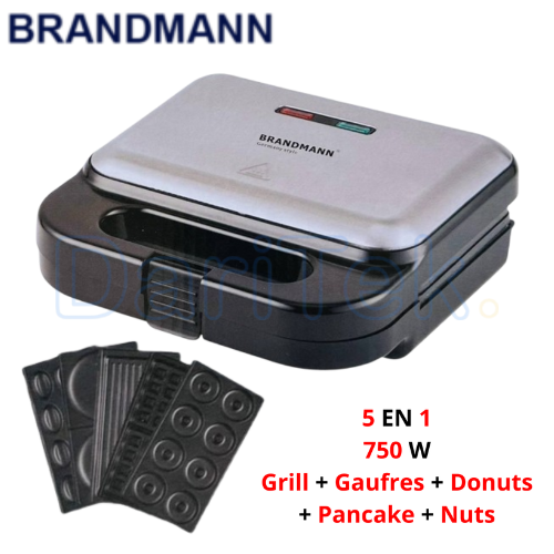جهاز صنع السندويشات والشواية الكهربائية متعددة الوظائف 5 في 1 Brandmann بقوة 750 واط لتحضير السندويتش، الوافل، الدونات، البان كيك وحلوى المكسرات – BR-SM-004