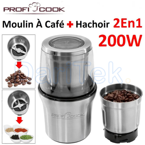 Moulin à Café et Hachoir Électrique Proficook 2En1 en Inox 350 mL 200 W - PC-KSW 1021