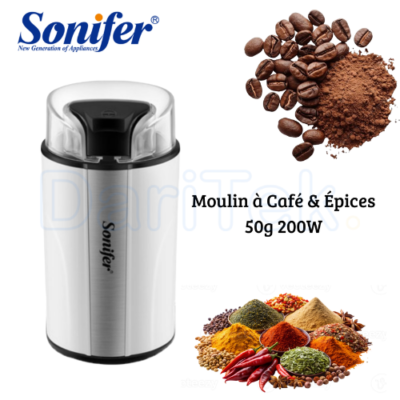 مطحنة قهوة وتوابل كهربائية Sonifer بقوة 200 واط وسعة 50 غرام مع شفرات من الإينوكس - SF-3567 DariTek