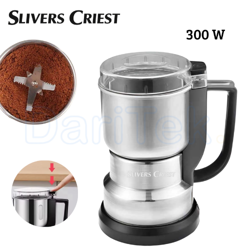 Moulin à Café et Epices Électrique Slivers Criest en Inox 300 W avec Couvercle Transparent et Poignée - SC-8200-M