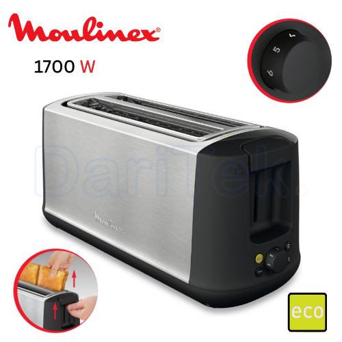 Grille Pain Electrique Moulinex Double Fentes longues 1700W avec 7 Niveaux de Dorage et Mode éco, Décongélation, Réchauffage - Subito Select LS342D10