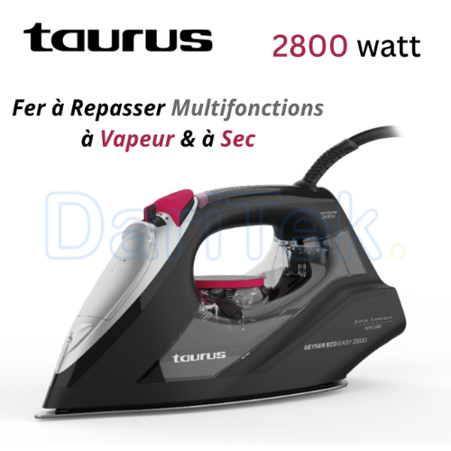 Fer à Repasser à Vapeur et Sec Taurus Professionnel 2800W avec Semelle en Céramique et Vapeur Verticale - GEYSER ECO EASY 2800
