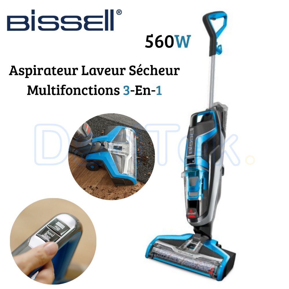 Aspirateur Laveur Sécheur Bissell CROSSWAVE Multifunction 3en1 560W Multi Surfaces - Nettoyeur Sec et Humide avec Brosse Rotative - 17132