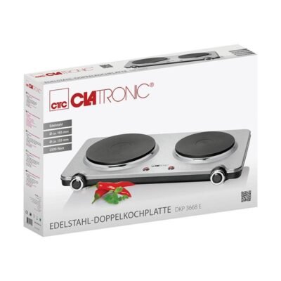 لوحة طهي كهربائية مزدوجة Clatronic من الفولاذ المقاوم للصدأ بقوة 2500 واط – DKP 3668 E DariTek