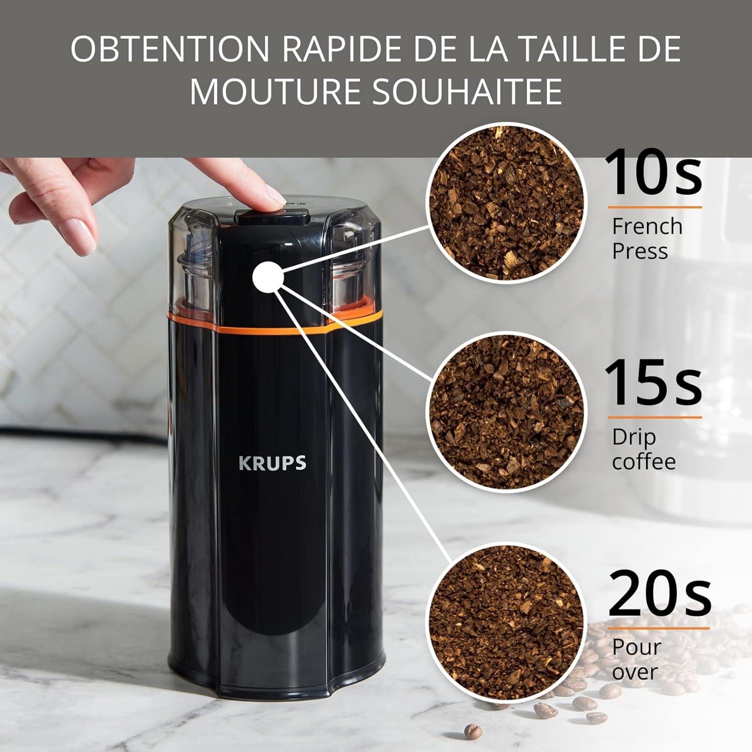 مطحنة قهوة وتوابل كهربائية Krups بقدرة 175 واط وسعة 90 جرام هادئة ومتعددة الاستخدامات - Silent Vortex GX332810 مطحنة قهوة وتوابل كهربائية Krups بقدرة 175 واط وسعة 90 جرام هادئة ومتعددة الاستخدامات - Silent Vortex GX332810 - الصورة 4