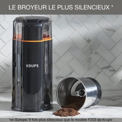 مطحنة قهوة وتوابل كهربائية Krups بقدرة 175 واط وسعة 90 جرام هادئة ومتعددة الاستخدامات - Silent Vortex GX332810 DariTek