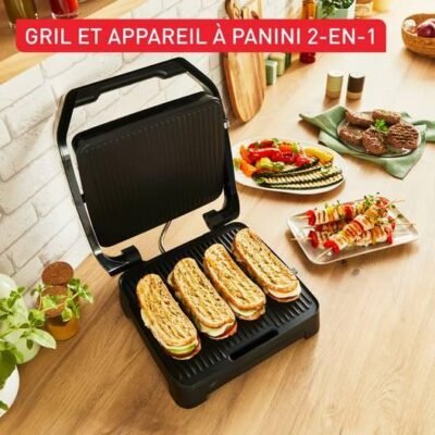 جهاز صنع السندويشات وشواية اللحم 2 في 1 متعددة الوظائف Tefal بقوة 2000 واط مع منظم حرارة قابل للتعديل وألواح غير لاصقة – Inicio Adjust Grill GC272D10 DariTek
