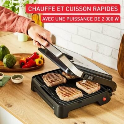 جهاز صنع السندويشات وشواية اللحم 2 في 1 متعددة الوظائف Tefal بقوة 2000 واط مع منظم حرارة قابل للتعديل وألواح غير لاصقة – Inicio Adjust Grill GC272D10 DariTek