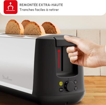محمصة خبز كهربائية Moulinex بفتحتين طويلتين بقوة 1700 واط مع 7 مستويات تحميص و وضع اقتصادي و وظائف إذابة التجميد و إعادة التسخين – Subito Select LS342D10 DariTek