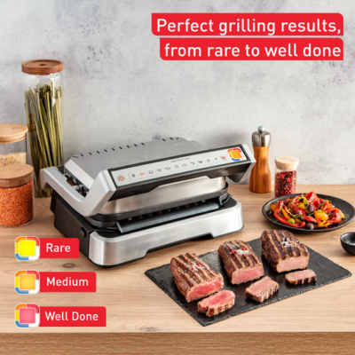 Panineuse Grill À Viande Électrique Tefal 2En1 - 2100W Ouverture 180° avec 09 Programmes et Système de Cuisson Automatique - OptiGrill GC772D10 DariTek