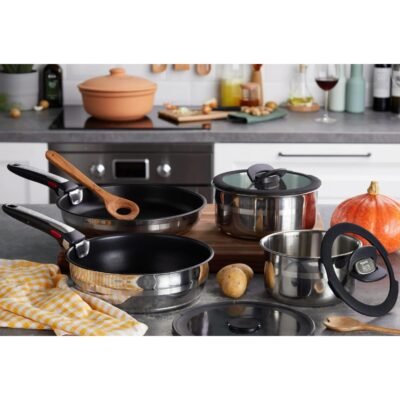 Batterie De Cuisine Tefal Set Induction 09 pièces en Inox 02 poignée amovible Poêle et Casseroles Antiadhésives - Ingenio Jamie Oliver L95691 DariTek