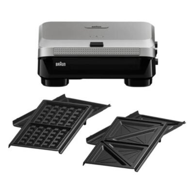 جهاز وافل وصانعة ساندويتش Braun بقوة 800 واط بصفائح غير لاصقة – SnackMaker 5 SM5005 DariTek