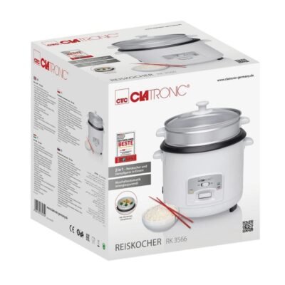 طباخة الأرز بالبخار 2 في 1 Clatronic بسعة 2.5 لتر وقوة 700 واط مع طلاء غير لاصق وسلة تبخير من الألومنيوم – RK 3566 طباخة الأرز بالبخار 2 في 1 Clatronic بسعة 2.5 لتر وقوة 700 واط مع طلاء غير لاصق وسلة تبخير من الألومنيوم – RK 3566 DariTek