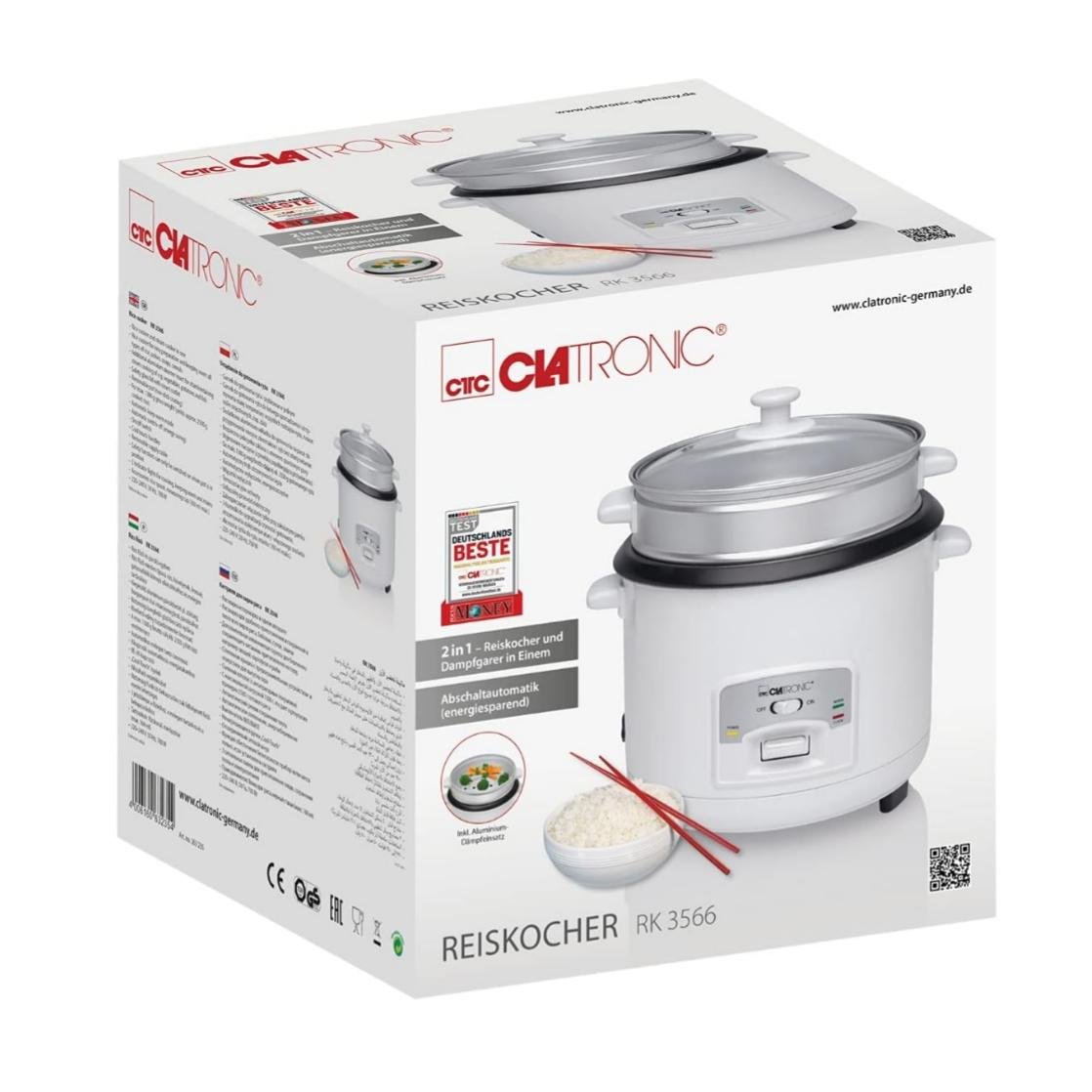 طباخة الأرز بالبخار 2 في 1 Clatronic بسعة 2.5 لتر وقوة 700 واط مع طلاء غير لاصق وسلة تبخير من الألومنيوم – RK 3566 طباخة الأرز بالبخار 2 في 1 Clatronic بسعة 2.5 لتر وقوة 700 واط مع طلاء غير لاصق وسلة تبخير من الألومنيوم – RK 3566 - الصورة 7