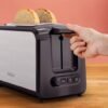 محمصة خبز كهربائية Tefal بفتحتين بقوة 850 واط من الفولاذ المقاوم للصدأ مع 7 مستويات تحميص ووظيفة إذابة التجميد وإعادة التسخين – Toaster TT410D10 DariTek